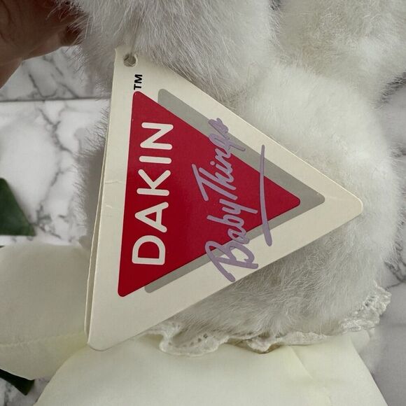 Dakin Baby Things Chime Vintage 1991 White Rabbit Bunny Plush Toy Ruffle Collar - Picture 7 of 8